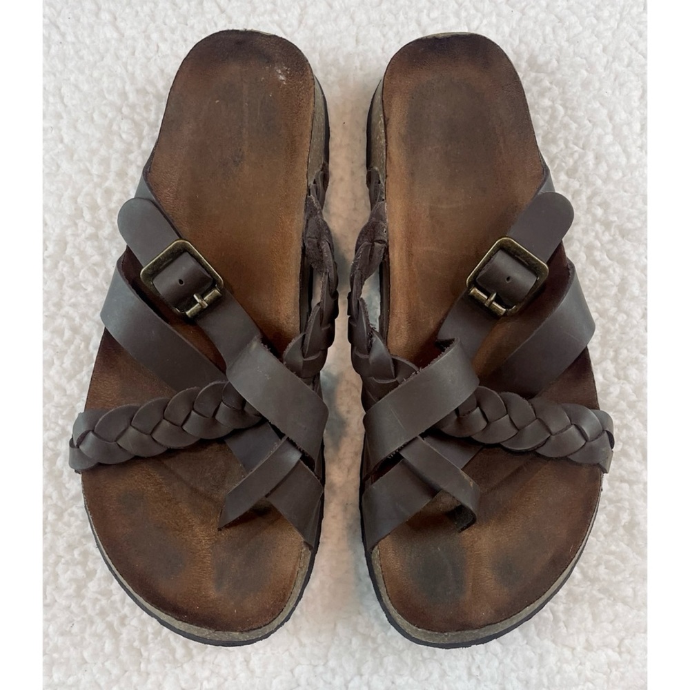 KOHL’S • Dark Brown Leather Strappy Criss-Cross Slide Sandals, 9 - Picture 10 of 16